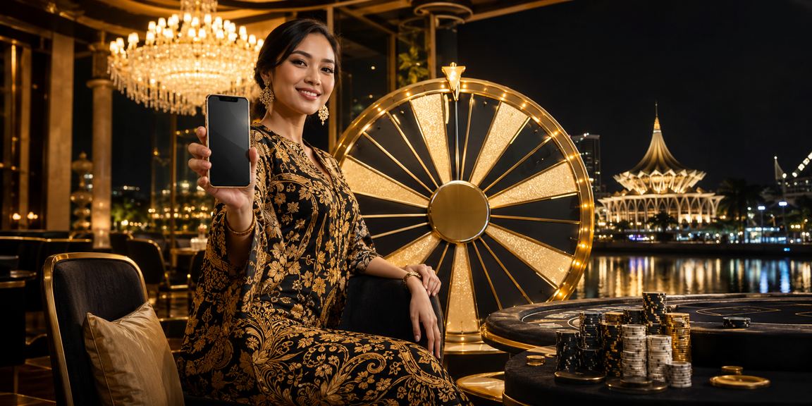 Cabutan bertuah Kuching dengan suasana batik tradisional Malaysia untuk jackpot